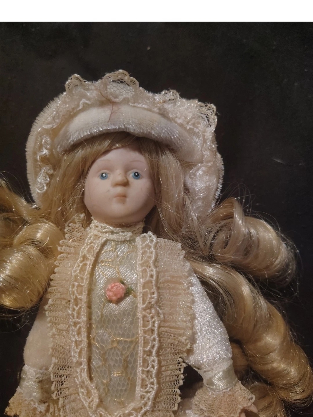 Vintage-Style Porcelain Doll in Cream Lace Dress